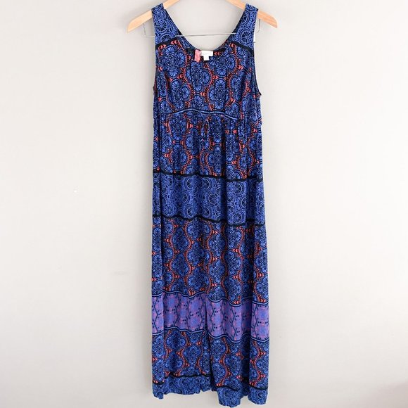 Eight Sixty For a Pea in the Pod Sleeveless Blue Red Maternity Maxi Dress Large - Picture 1 of 5